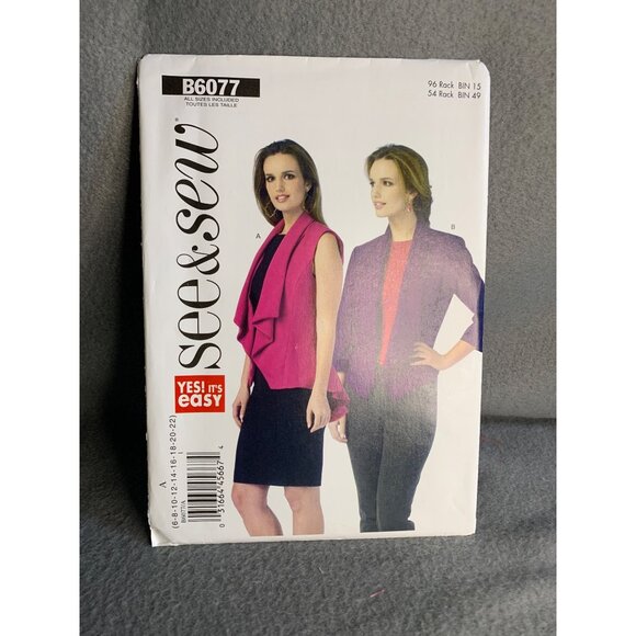 Butterick Misses Jacket Vest Sewing Pattern Sz 6-22 B6077 - Uncut - Picture 4 of 4